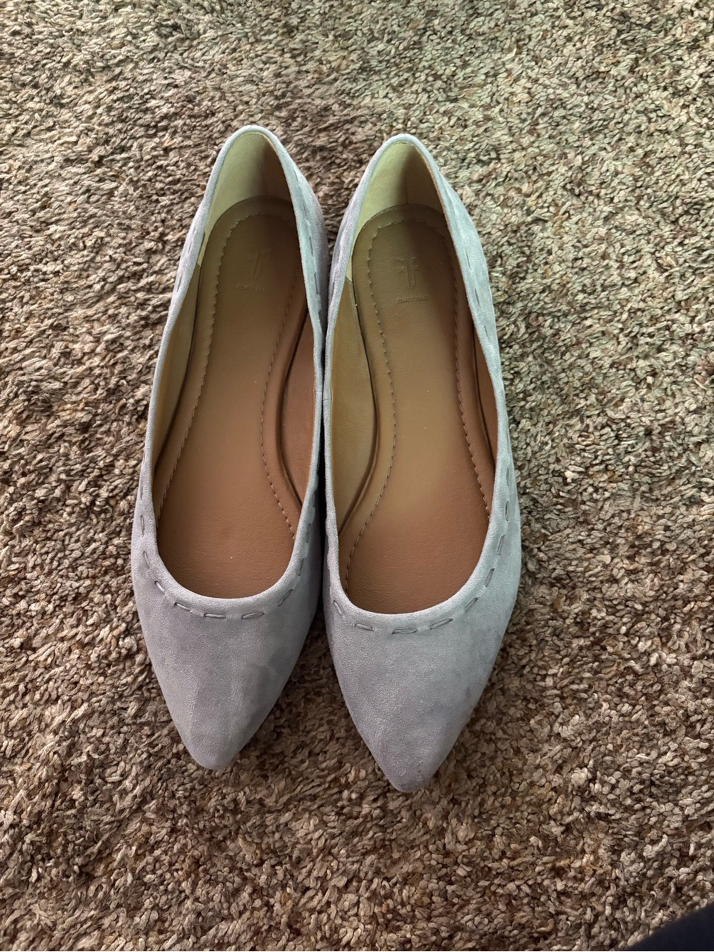 Frye Pointed-Toe Suede Ballet Flats in Light Gray
